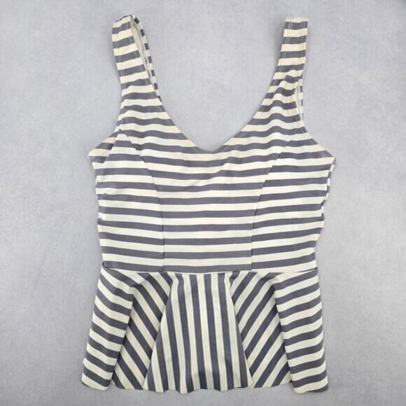 Cupshe Gray White Stripes Tankini Swimwear Crop Padded Top Beach XS Extra Small - Picture 1 of 8